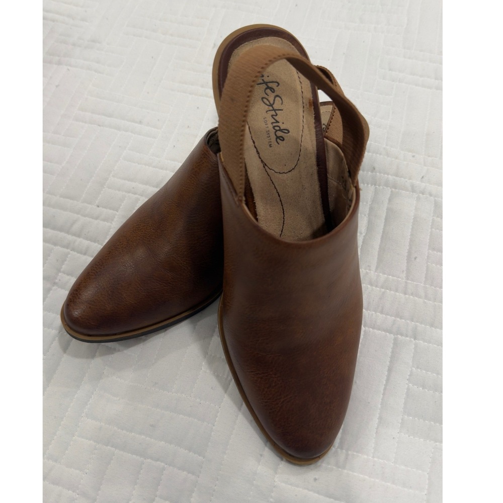 LifeStride Pasadena Brown Slingback‎ Mules Block Heel Pointed Toe Womens 8.5M